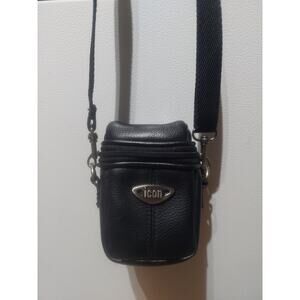 ICON Small Faux Leather Camera Bag Carry Case Adjustable Strap With SD Card Case